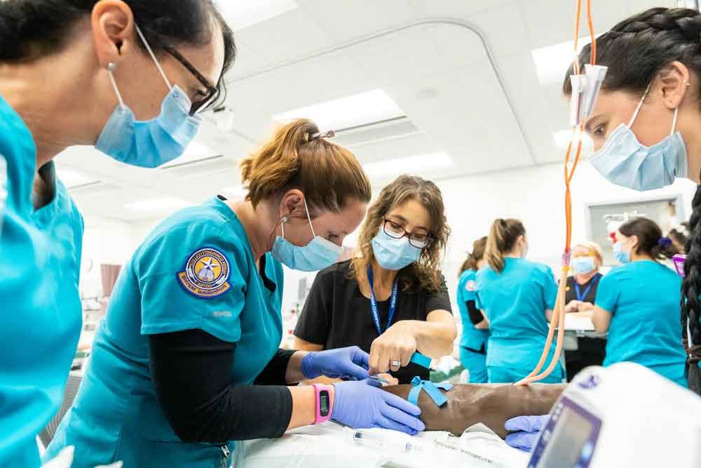 ACC护理副学士(ADN)的学生和教师参加2级, IV治疗实验室位于高地校区最先进的模拟实验室之一.
